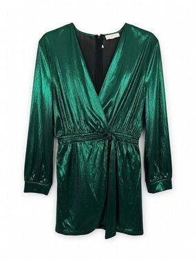 Metallic Emerald Green Wrap Dress